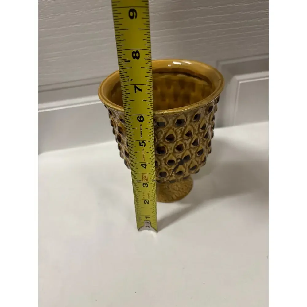 Vintage Japanese Pedestal Vase Brown Textured Ceramic Planter Mid Century Decor